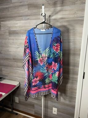 Bleu Rod Beattie Blue Tropical Floral Swim Coverup 2048